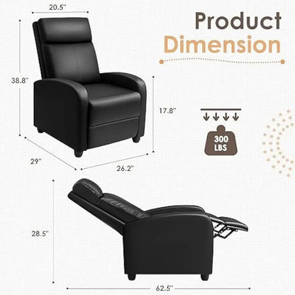 Recliner Chair Black PU Leather Adjustable with Footrest