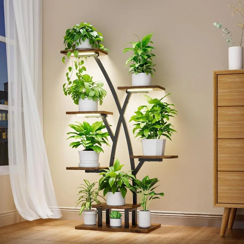 Indoor Plant Stand 7-Tier Corner Shelf with Grow Lights