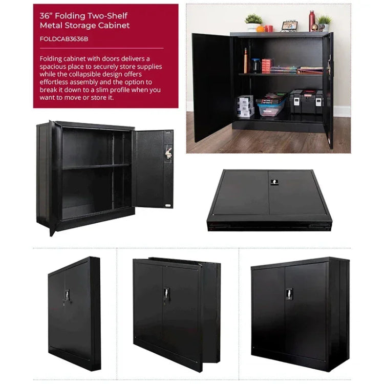 2 Shelf Metal Storage Cabinet on Wheels - Foldable & Spacious for Home & Office