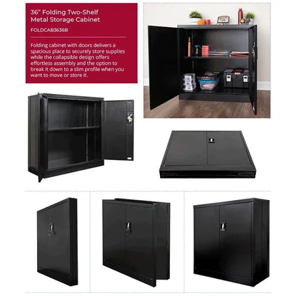 2 Shelf Metal Storage Cabinet on Wheels - Foldable & Spacious for Home & Office