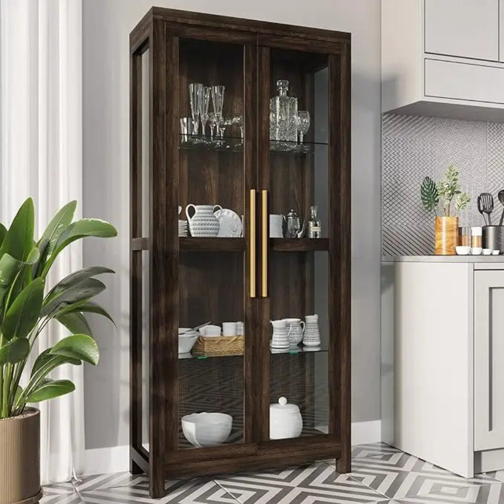 Tall Glass Curio Cabinet: Trophy Display Case for Living Room