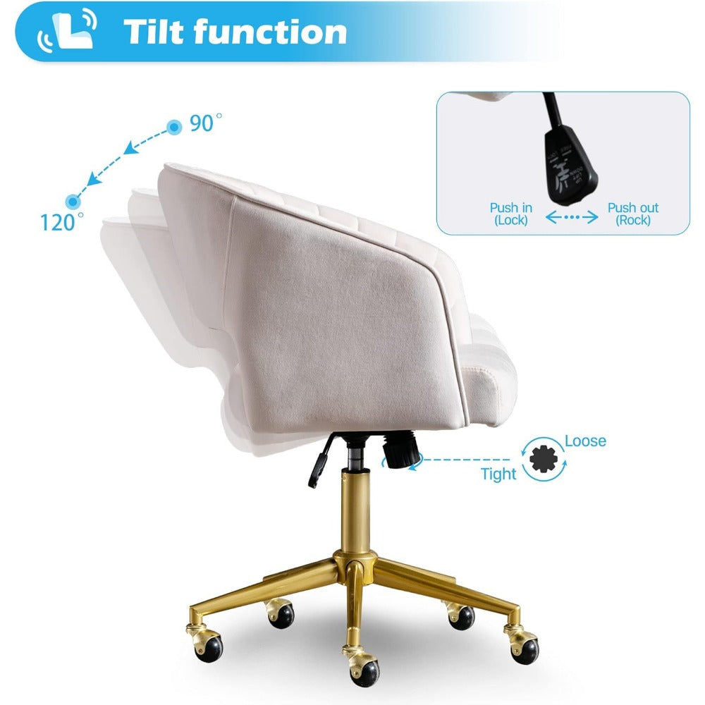Velvet Office Chair - Gold Base, Swivel & Adjustable Height