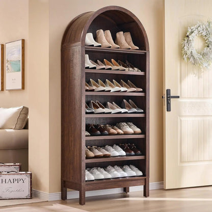Tall Arched Shoe Cabinet - 71" 7-Tier Wooden Shoe Rack