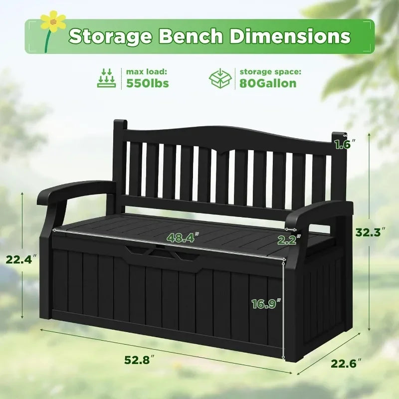 Storage Bench Lockable Deck Box for Patio & Garden (80 Gallon)