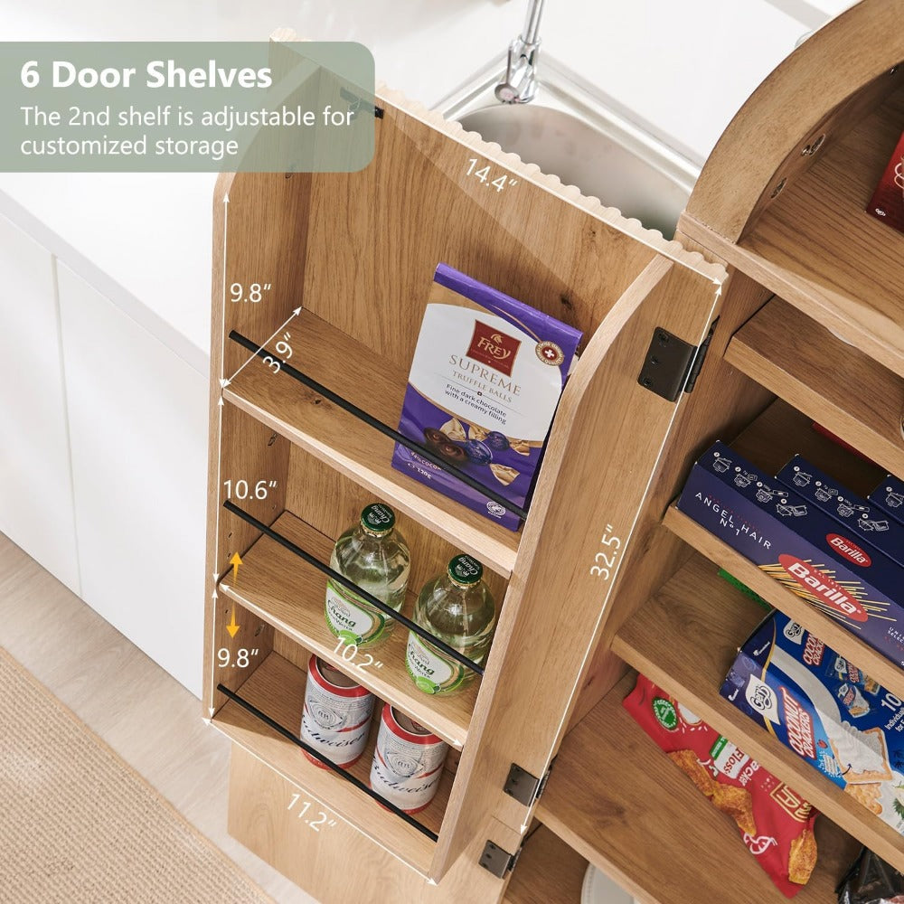 Tall Arched Kitchen Pantry - Modern Fluted Wood Storage Cabinet