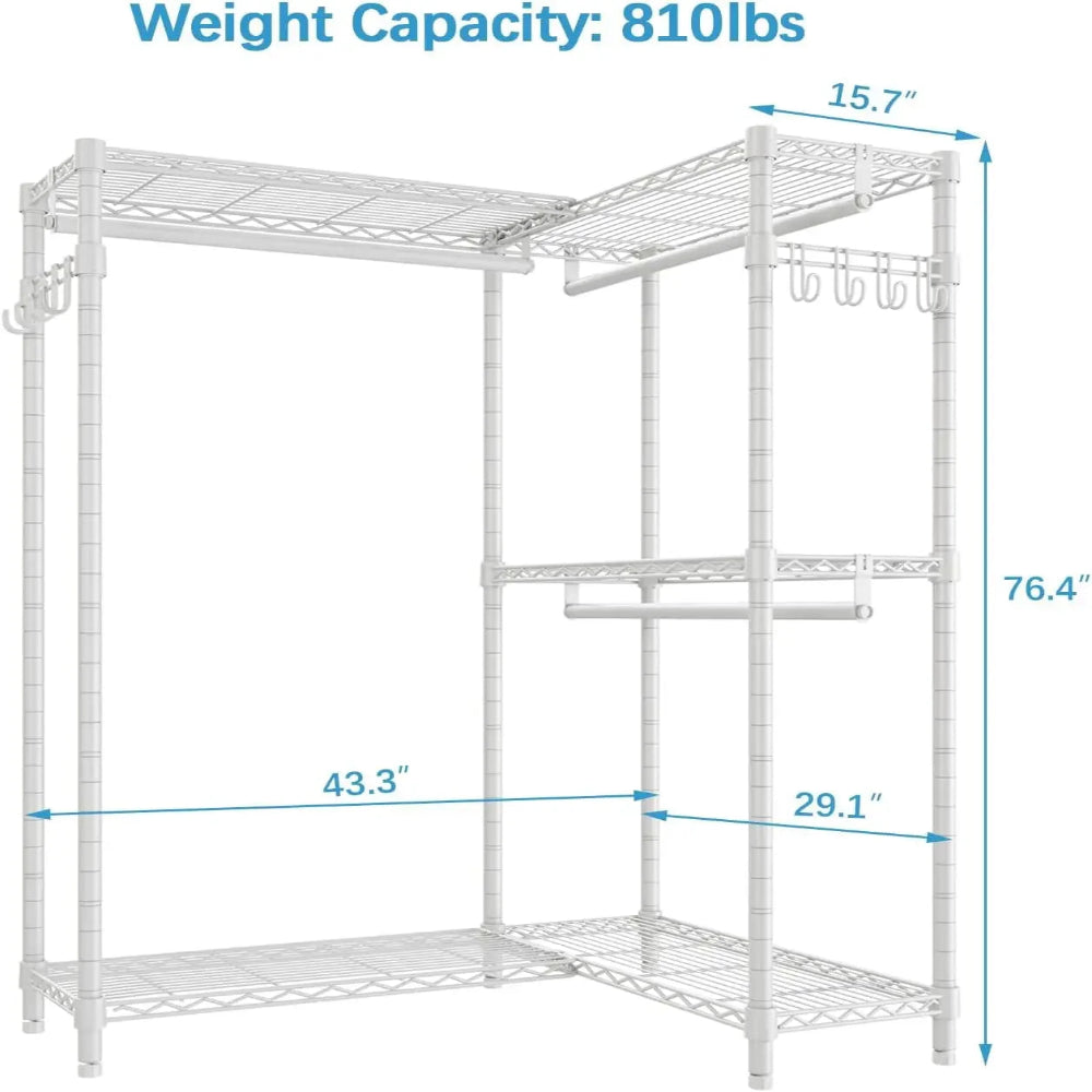 L4 L-Shaped Garment Rack: Freestanding Heavy Duty Wardrobe