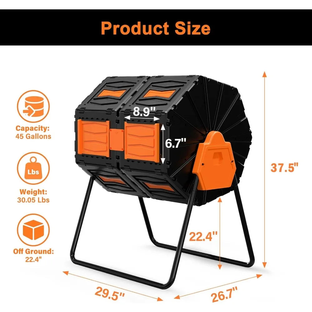 45 Gal Compost Tumbler: Efficient Dual Chamber Outdoor Bin