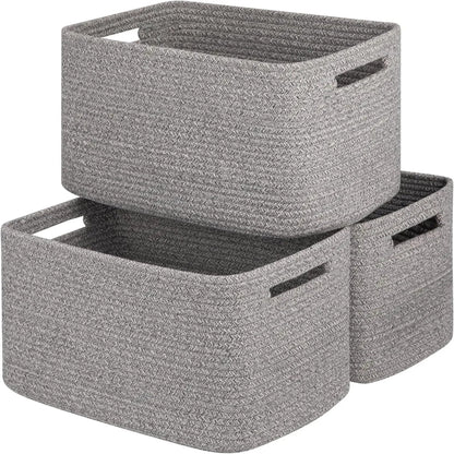 Cotton Rope Storage Baskets - 3 Pack Woven Organizers