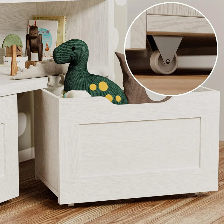 Floor Toy Box with Wheels & Open Shelf Storage