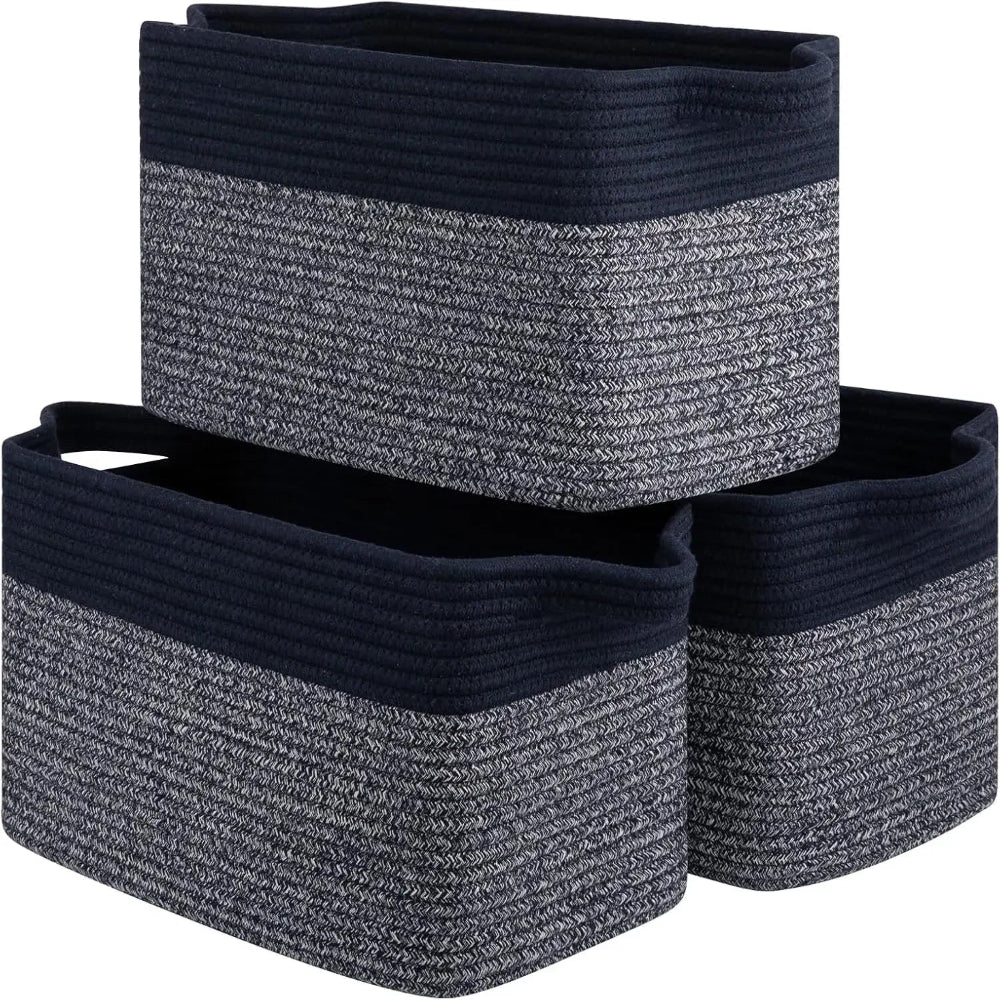 Cotton Rope Storage Baskets - 3 Pack Woven Organizers