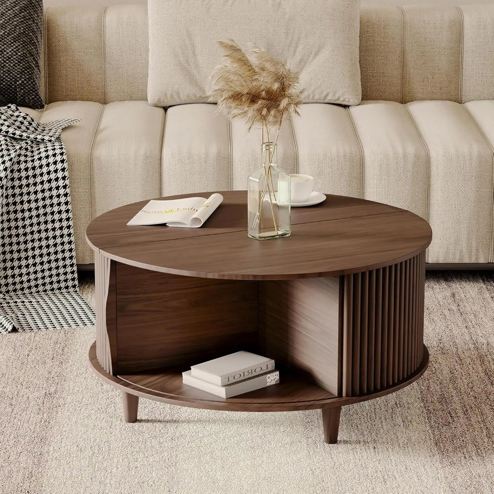 Round Coffee Table with Storage - Mid Century Modern Design