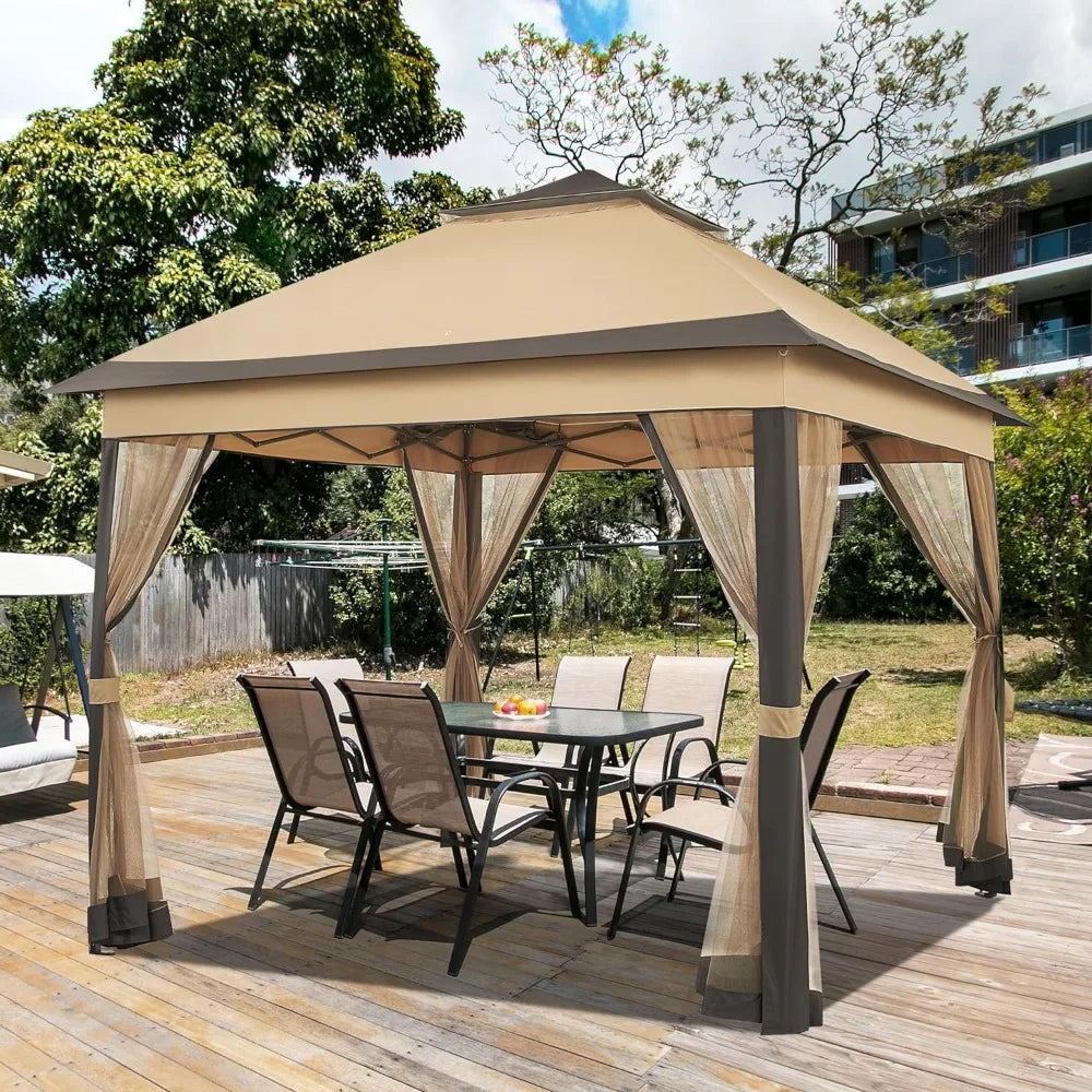 11x11 Outdoor Gazebo: Double Tier Sun Shade Canopy Shelter