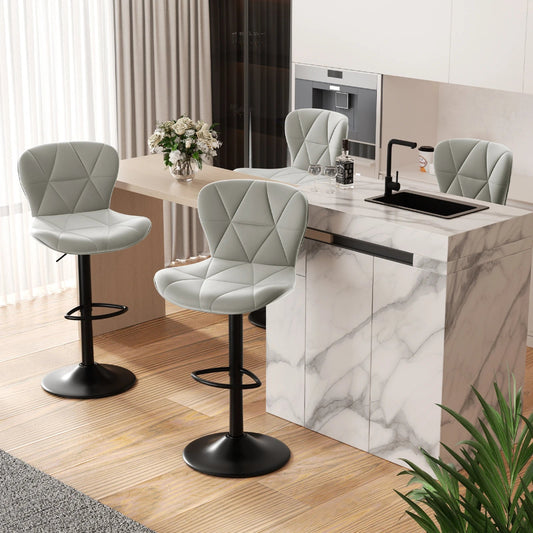 Set of 2 Bar Stool - Faux Leather Adjustable Height 360 Swivel Counter Stool Bar