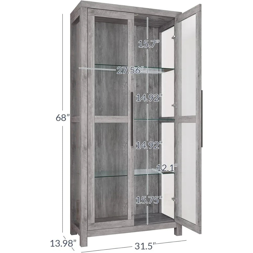 Tall Glass Curio Cabinet: Trophy Display Case for Living Room