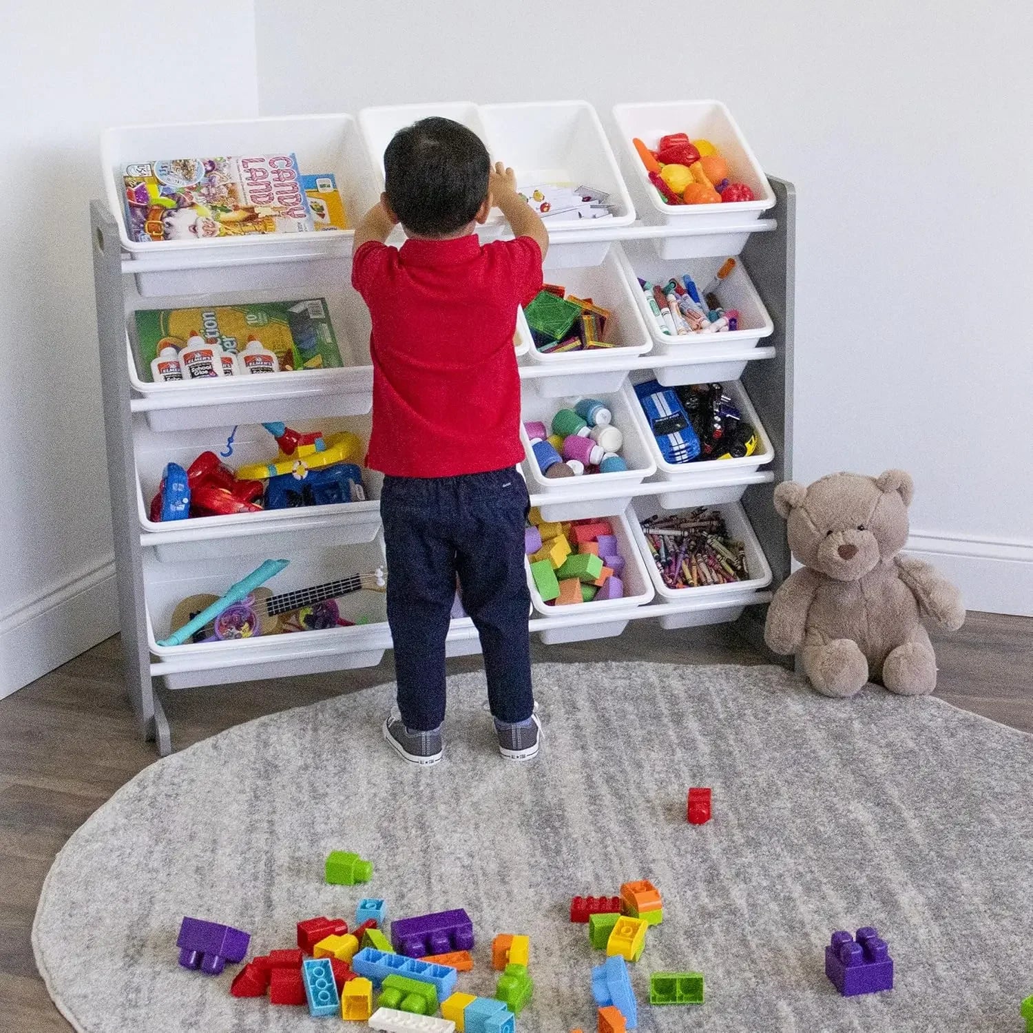 Supersized Wood Toy Organizer - Extra Large Grey/White