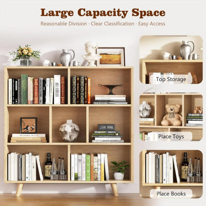 Wooden 7 Cube Bookshelf - Modern 3 Tier Open Storage Organizer