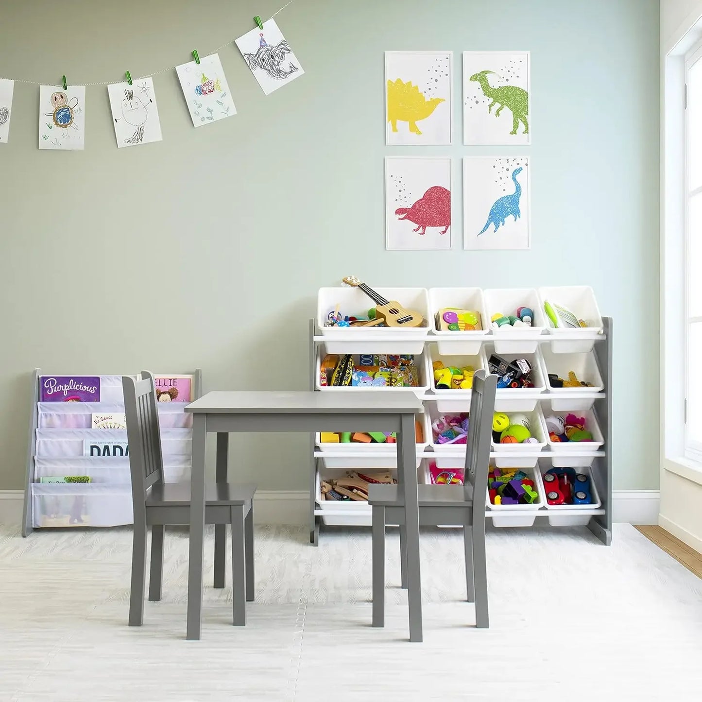 Supersized Wood Toy Organizer - Extra Large Grey/White